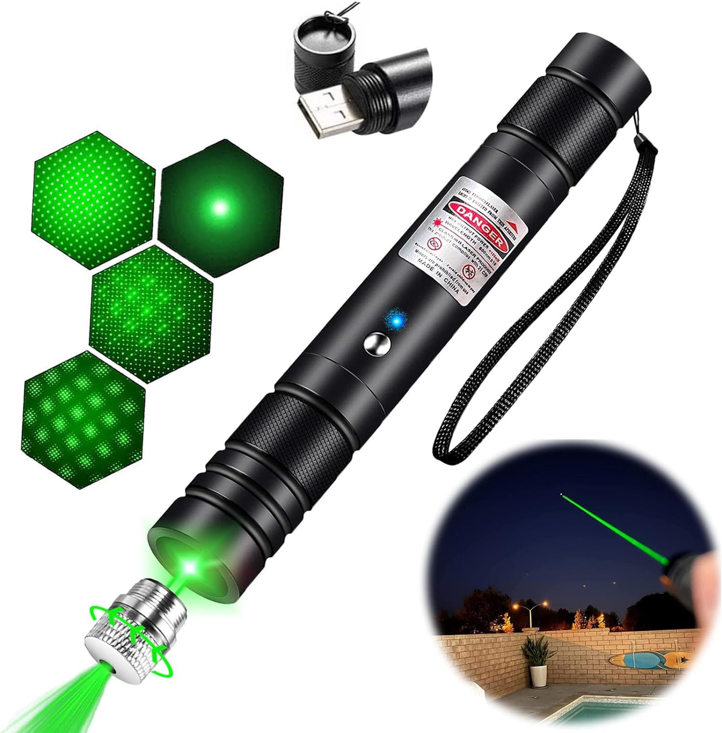 500mW Rechargeable Green Laser Pointer Party Pen Disco Light